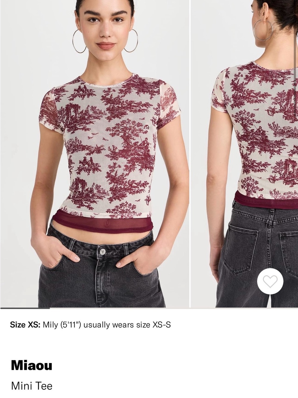 Miaou Cream and Burgundy Toile Fitted Mini Tee